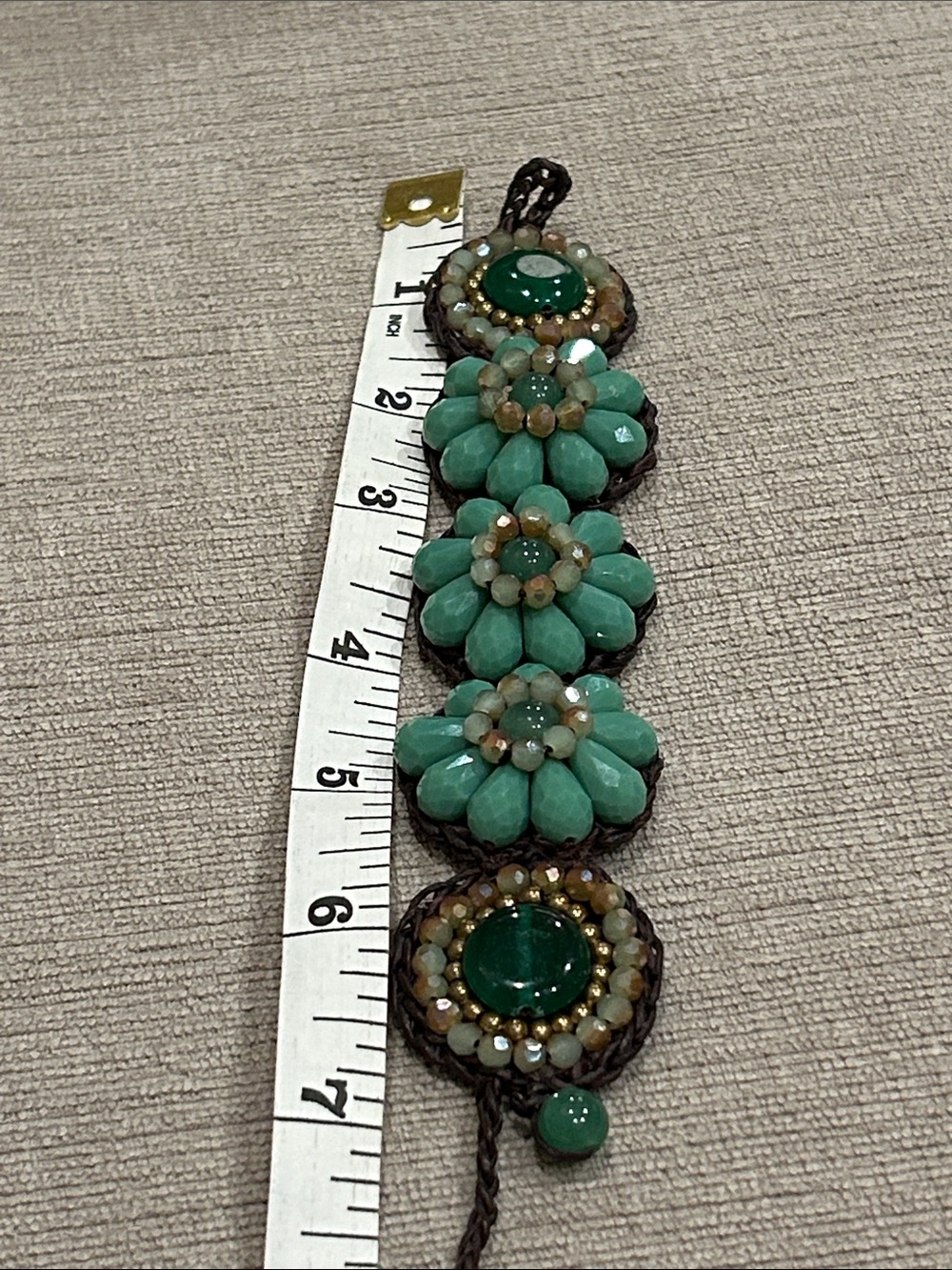 Green glass Beaded Floral Bracelet - Women's Jewelry image 4